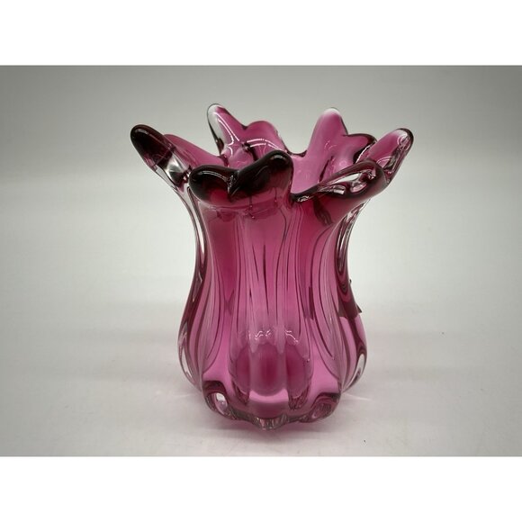 Joseph Hospodka VASE Chribska Glassworks Chzech Bohemian 5 Inch Cranberry VTG - Picture 8 of 15